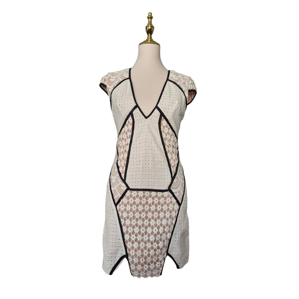 Blessed Are The Meek Glasswork Dress Size 1 Small Ivory Black Lace Mesh Cutout